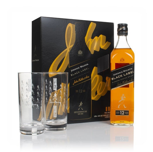 Johnnie Walker Black Label 12 Year Old with 2x Highball Glasses Whisky 70cl